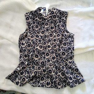 Banana Republic "Waist-Maker" Top Dark Blue Flowers Size S